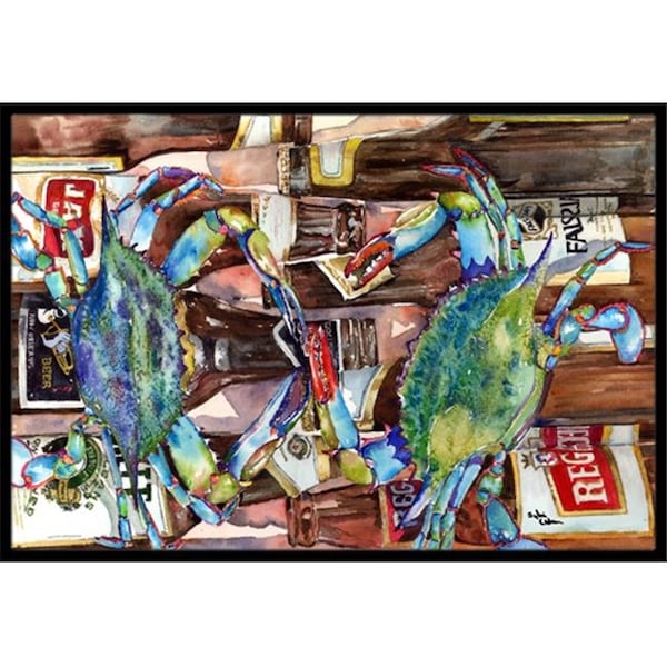 Carolines Treasures Carolines Treasures 8918JMAT 24 x 36 In. Blue Crabby New Orleans Beer Bottles Indoor or Outdoor Mat 8918JMAT - main